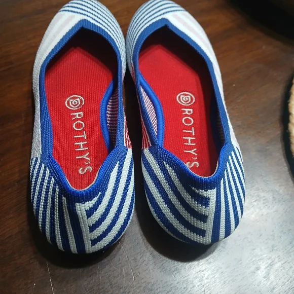 Rothy's "The Flat" Shoe In Rare Retired Pink Mixed Stripe Comfort Career Casual - Picture 3 of 4